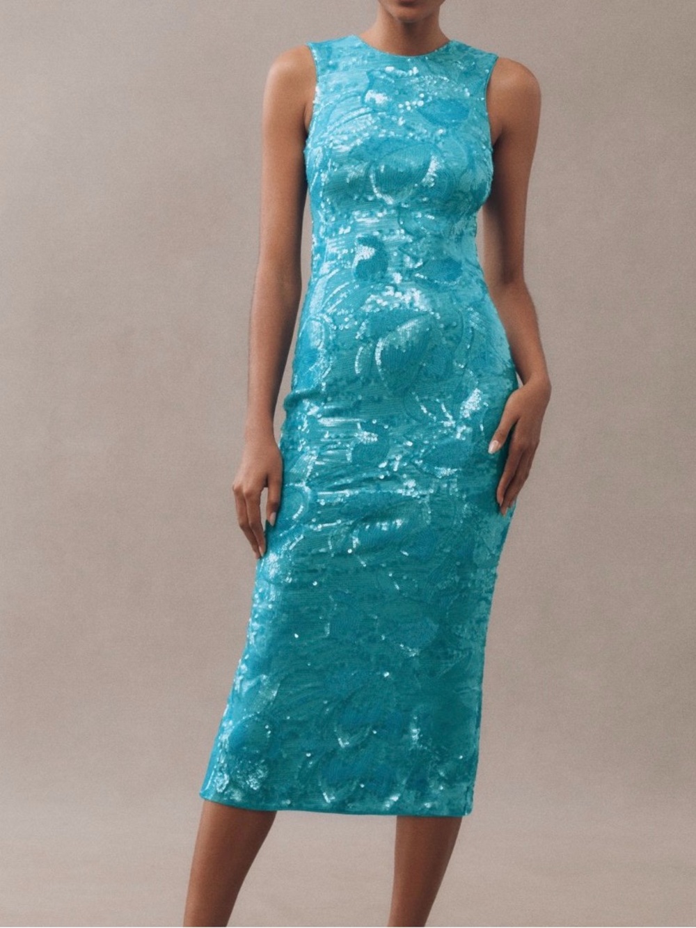 Anthropologie Helsi Alex Sleeveless High-Neck Turquoise Sequin Midi Dress